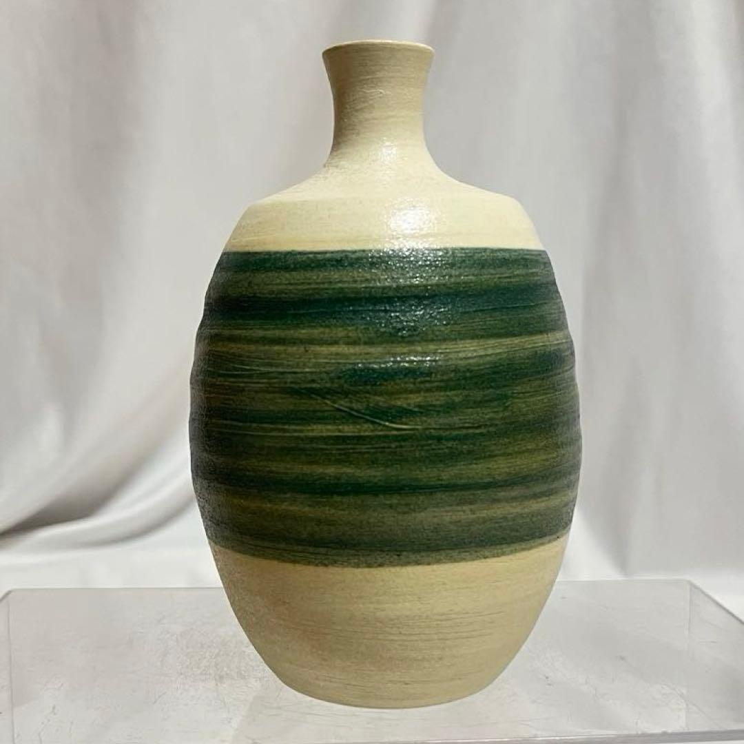 三代 井上良斎 神奈川焼 隅田窯 陶印 共箱有 刷毛目 花瓶 14.5cm