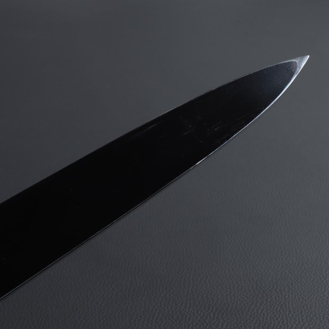 8611 世界一薄い 鏡面仕上げ 極薄柳刃包丁 尺 黒檀黒水牛角白三本巻