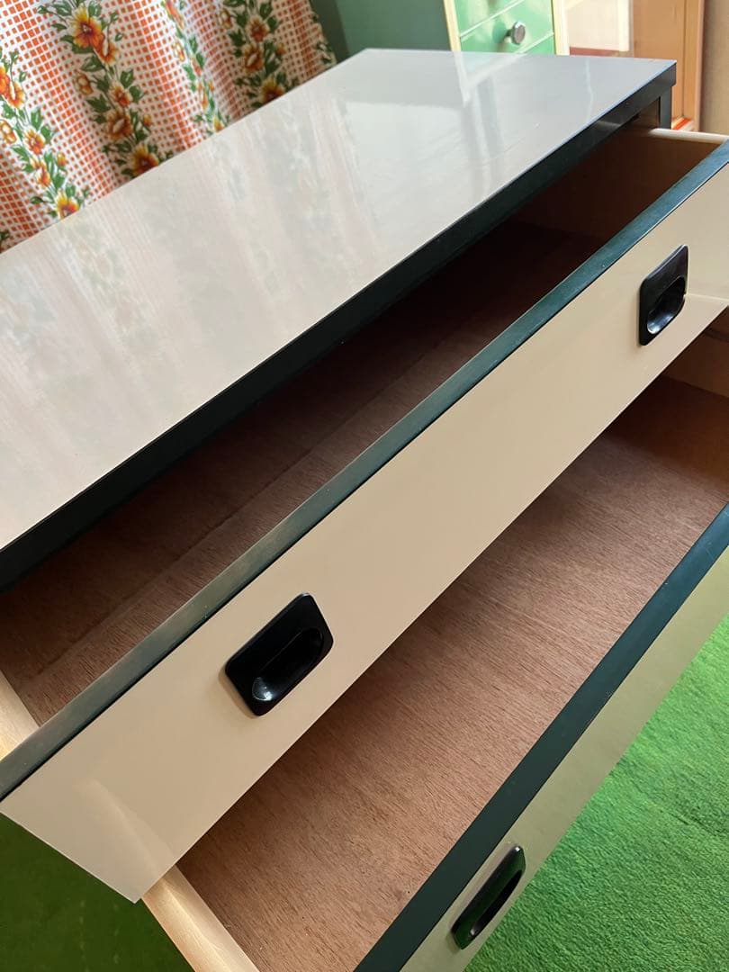 チェスト 昭和レトロ レトロポップ インテリア 当時物 白 緑 箪笥