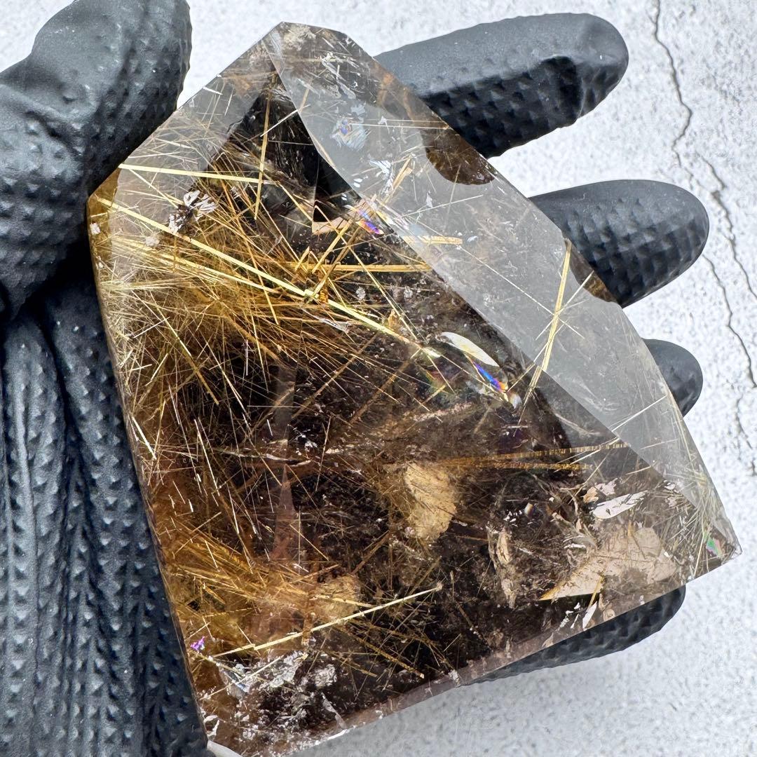 M-207タイチンルチルクォーツ原石 高密度ゴールドルチル天然石323.6g