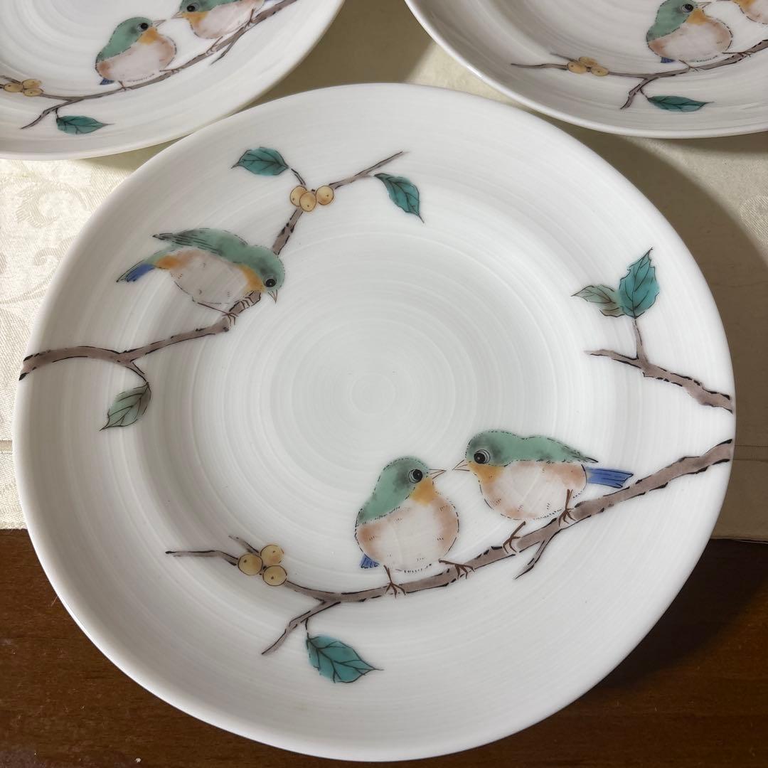 九谷焼 九谷 青郊窯 めじろ 小鳥 中皿 5枚 箱付