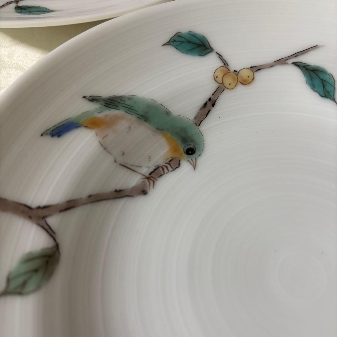 九谷焼 九谷 青郊窯 めじろ 小鳥 中皿 5枚 箱付