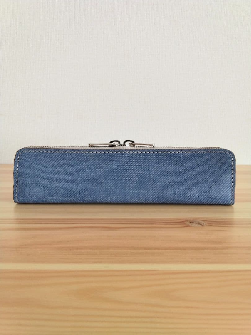 ペンケース　瀬戸内レザー(藍)　インディゴ染め　牛タンニン革　デニム柄