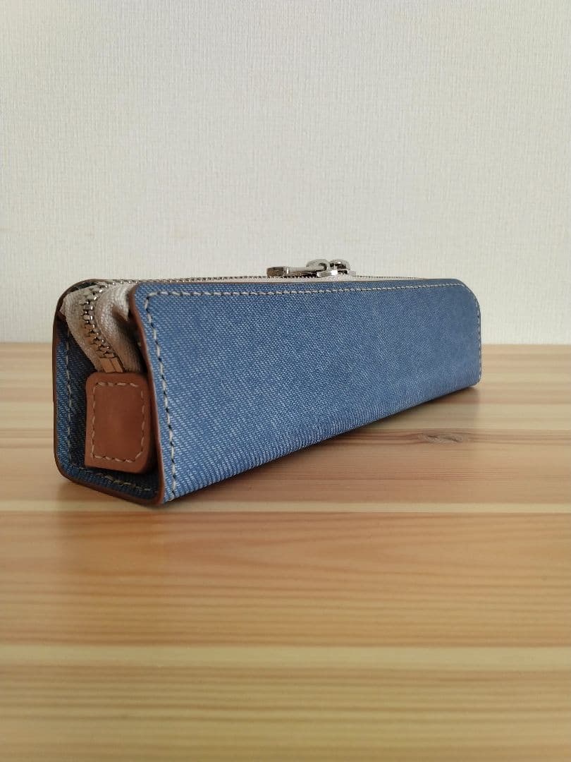 ペンケース　瀬戸内レザー(藍)　インディゴ染め　牛タンニン革　デニム柄