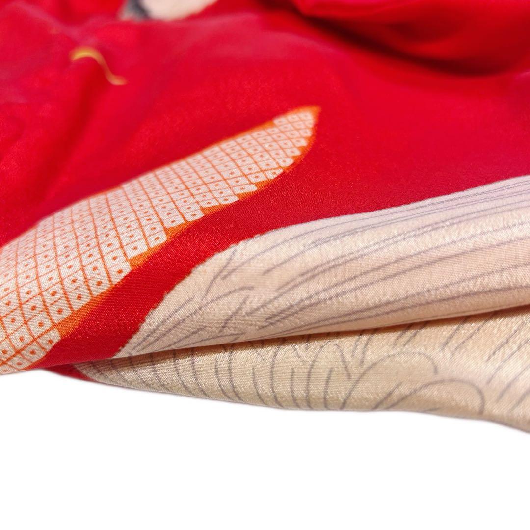 6F201 七五三 3歳 女児 アンティーク被布 鶴 赤朱⭐︎訳あり品