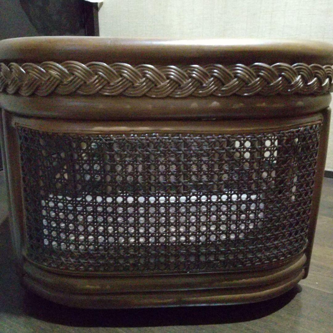 籐 ラタン 楕円形テーブル ガラス天板