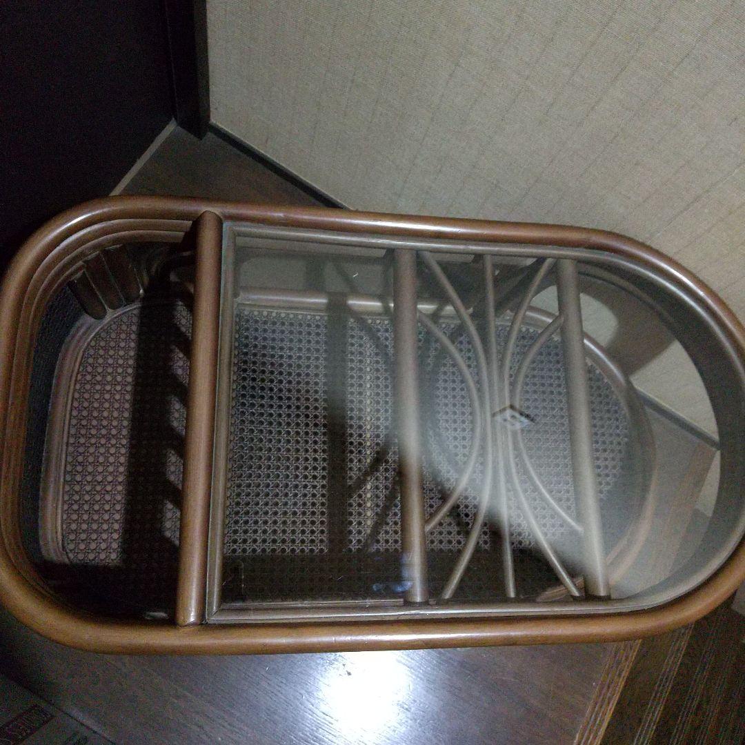 籐 ラタン 楕円形テーブル ガラス天板