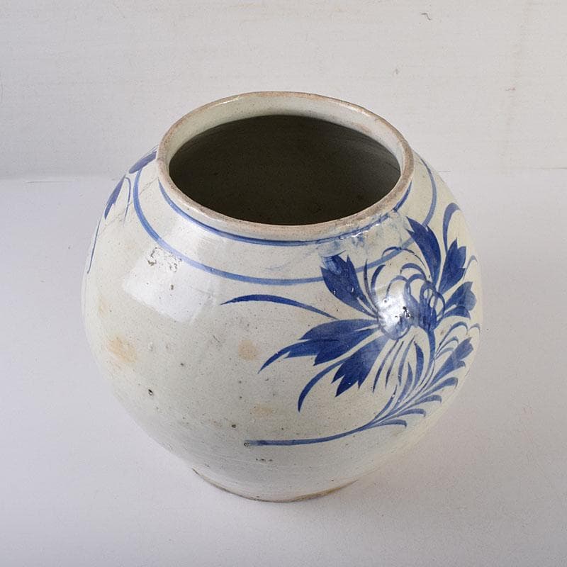 朝鮮美術　李朝　高麗白磁　染付　花文　壺　C　R8023C