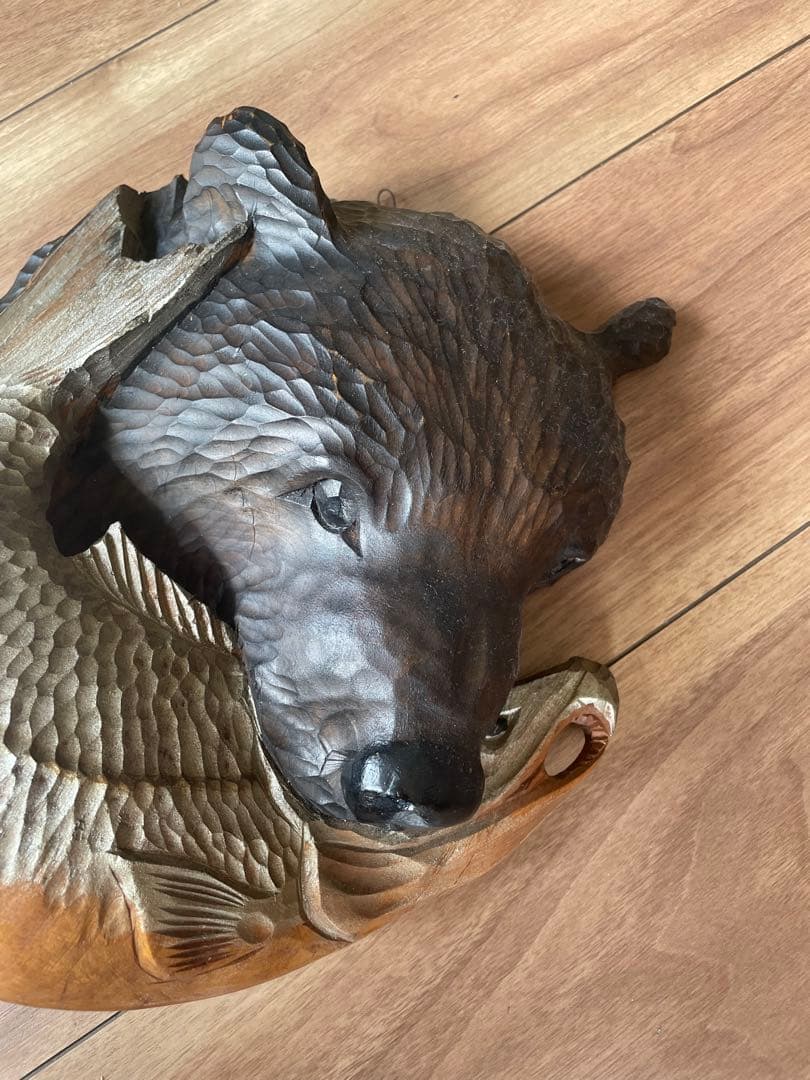 30×27 木彫 熊 壁掛け インテリア オブジェ 木彫り 彫刻 アンティーク