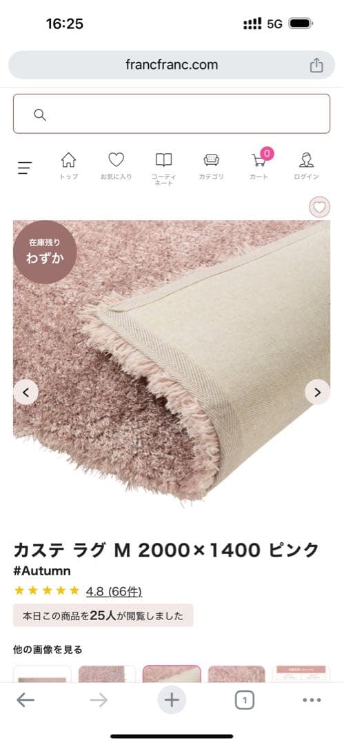 《9/30までの出品》Francfranc ラメ入り カステ ラグ M ピンク