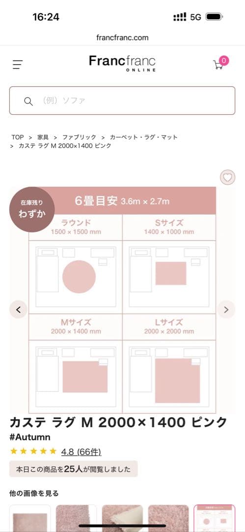 《9/30までの出品》Francfranc ラメ入り カステ ラグ M ピンク