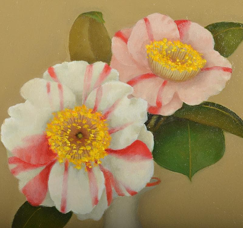 黒田悦子作　油彩SM号　『椿』　額装　箱付　V R4433C