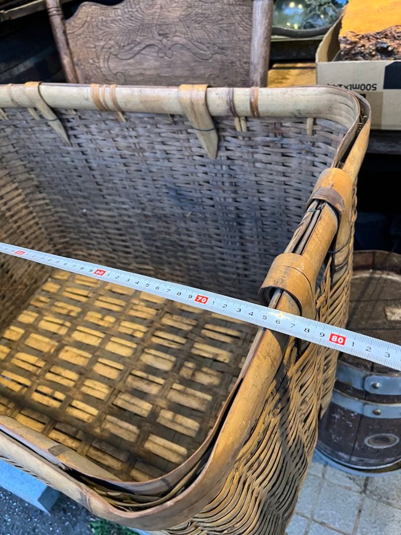 超特大竹籠、特大竹籠、レトロ竹籠、 78センチ、りんご籠、野菜籠、昔