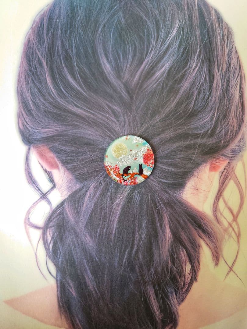 レジン　猫　ヘアゴム　ブローチ　ポニーフック　No.460