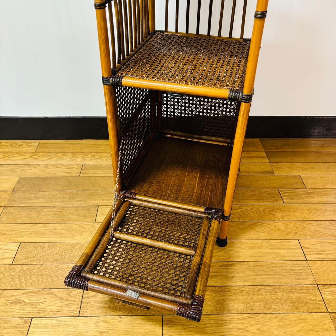 ラタン 3段棚 ラック 昭和レトロ 電話台 花台 飾り棚 籐 収納