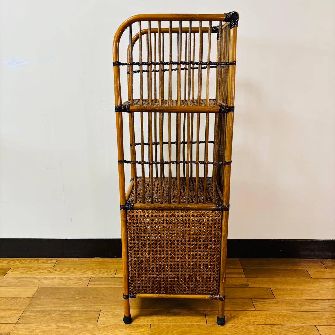 ラタン 3段棚 ラック 昭和レトロ 電話台 花台 飾り棚 籐 収納