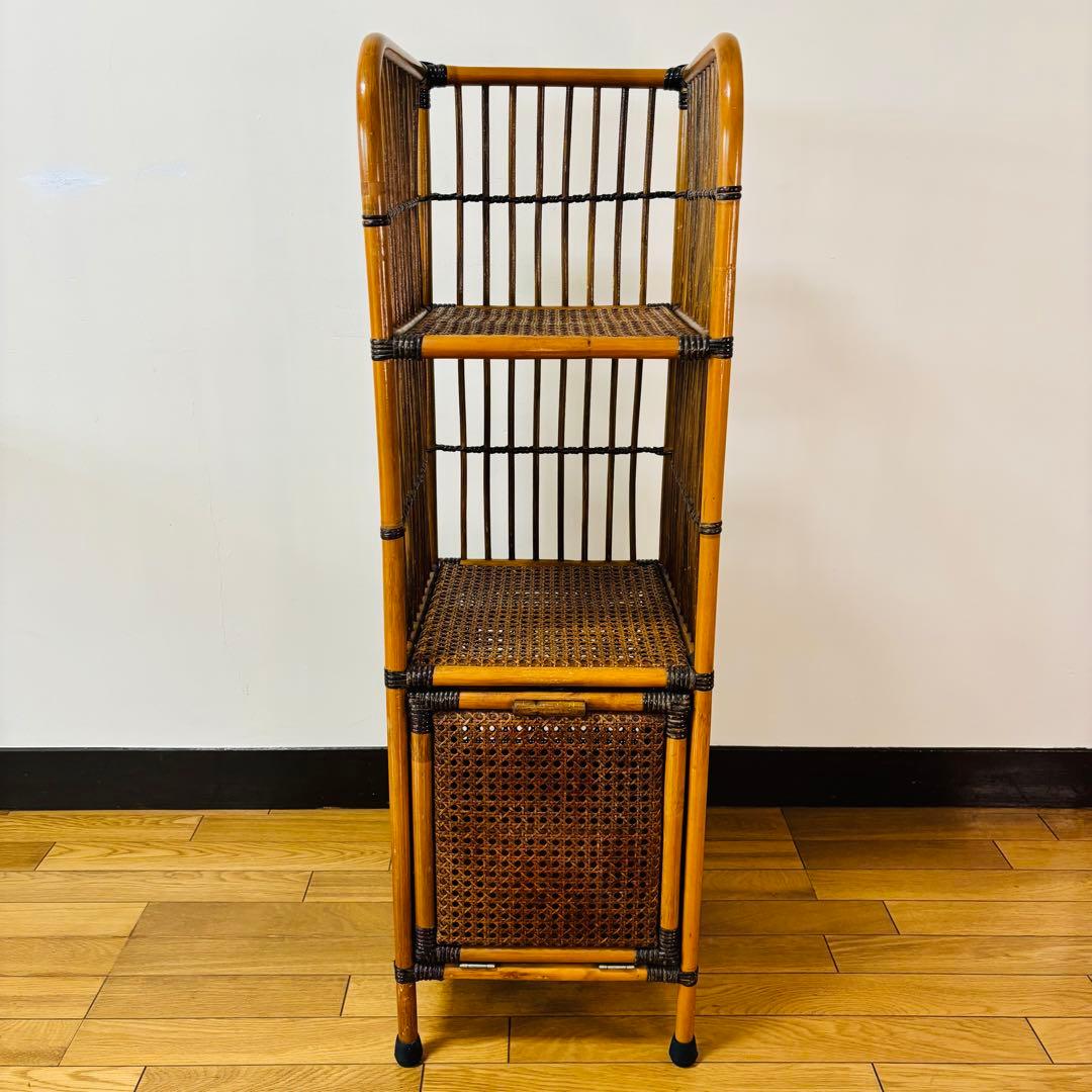 ラタン 3段棚 ラック 昭和レトロ 電話台 花台 飾り棚 籐 収納