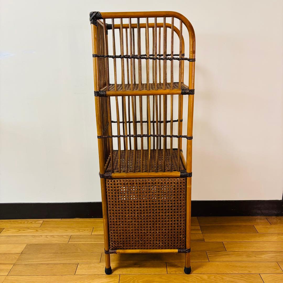 ラタン 3段棚 ラック 昭和レトロ 電話台 花台 飾り棚 籐 収納