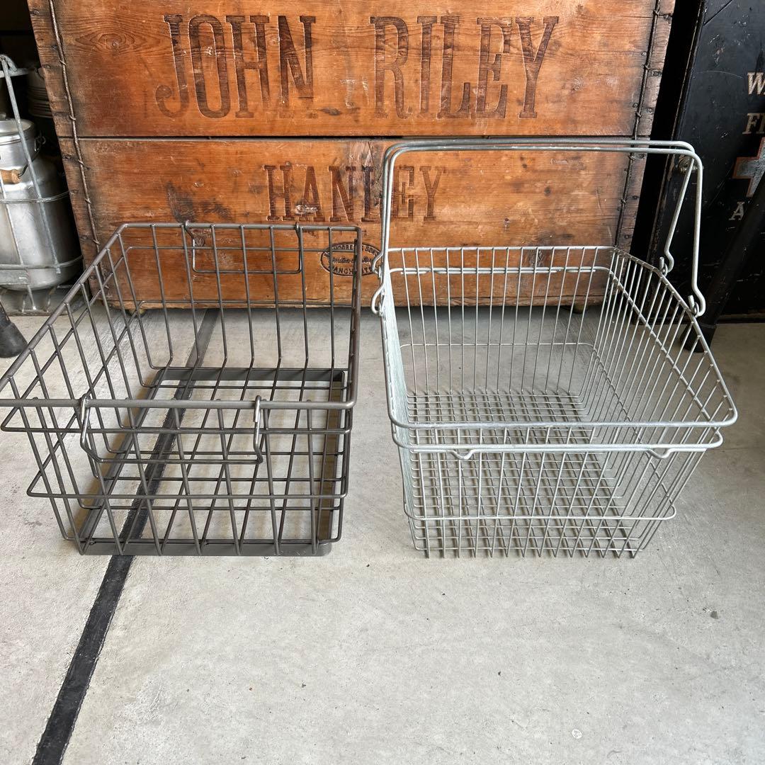 2点 インダストリアル アイアン ワイヤー バスケット シャビー