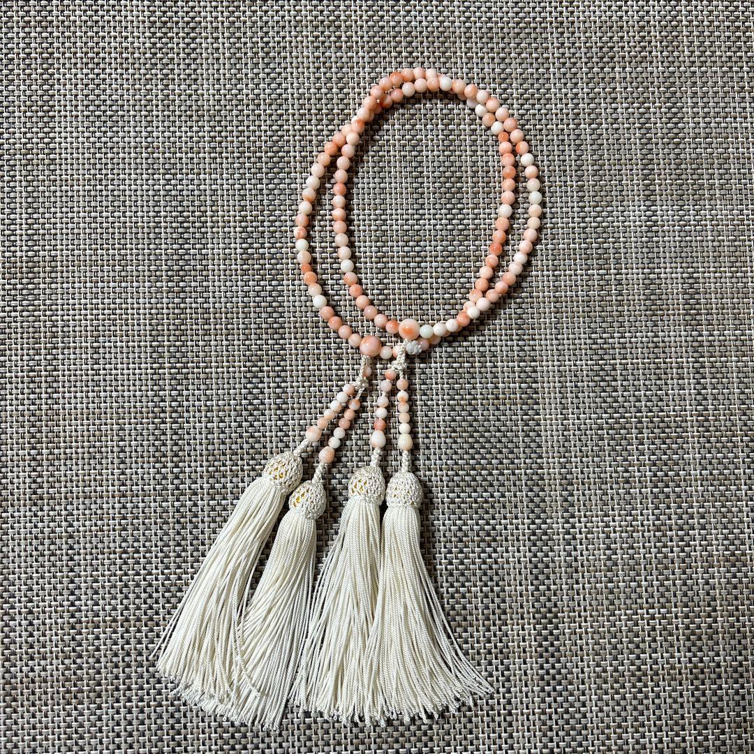 玉美苑　本珊瑚　 ピンク珊瑚　ミッド珊瑚　二輪二連 正絹房　念珠