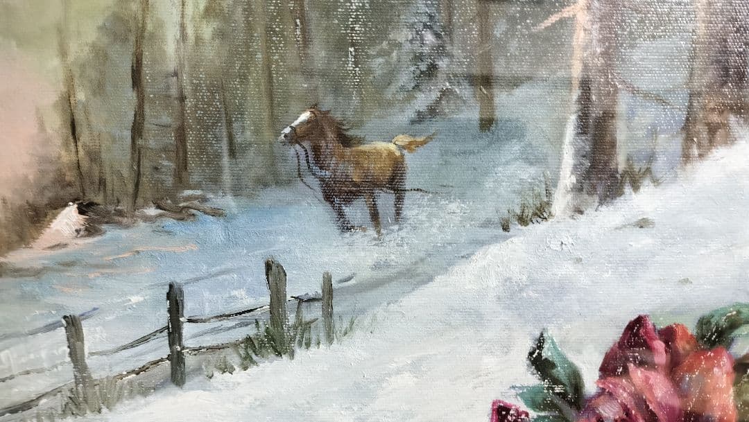 ◇馬と薔薇 肉筆油絵 大型