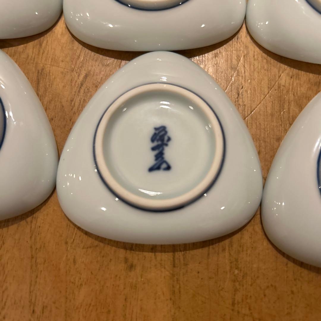 源右衛門　緑彩梅地紋 小紋割　三角小皿おまとめ