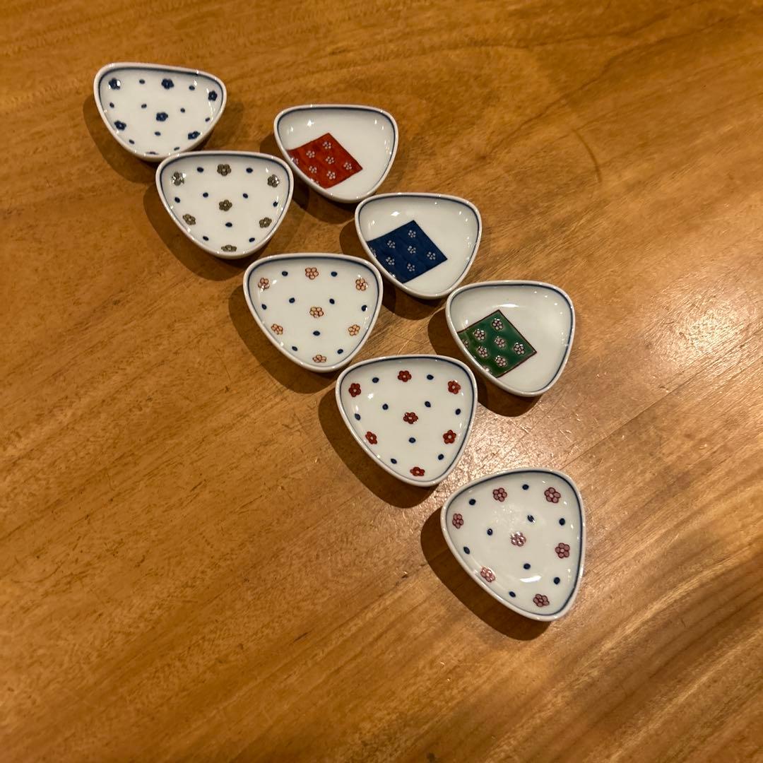 源右衛門　緑彩梅地紋 小紋割　三角小皿おまとめ