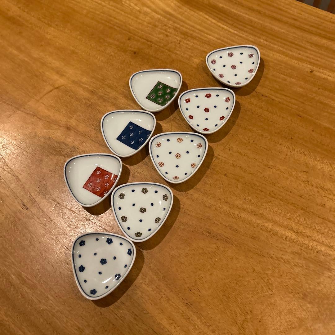 源右衛門　緑彩梅地紋 小紋割　三角小皿おまとめ