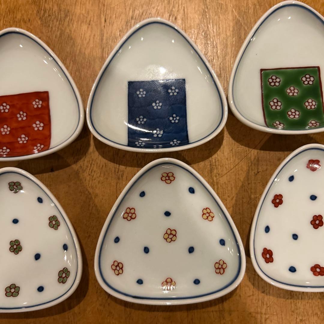 源右衛門　緑彩梅地紋 小紋割　三角小皿おまとめ