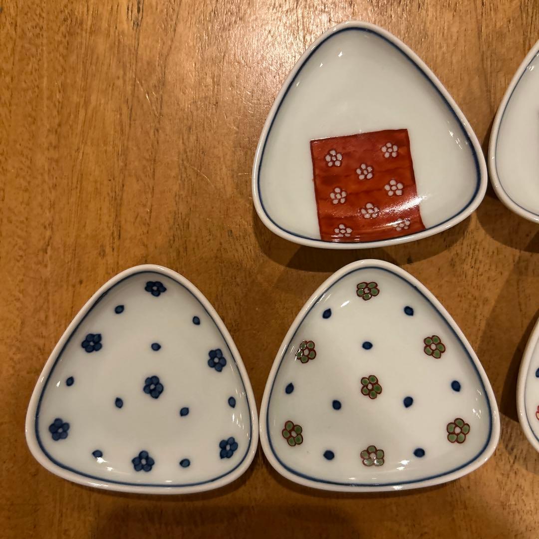 源右衛門　緑彩梅地紋 小紋割　三角小皿おまとめ