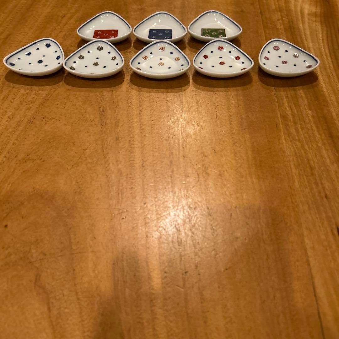 源右衛門　緑彩梅地紋 小紋割　三角小皿おまとめ