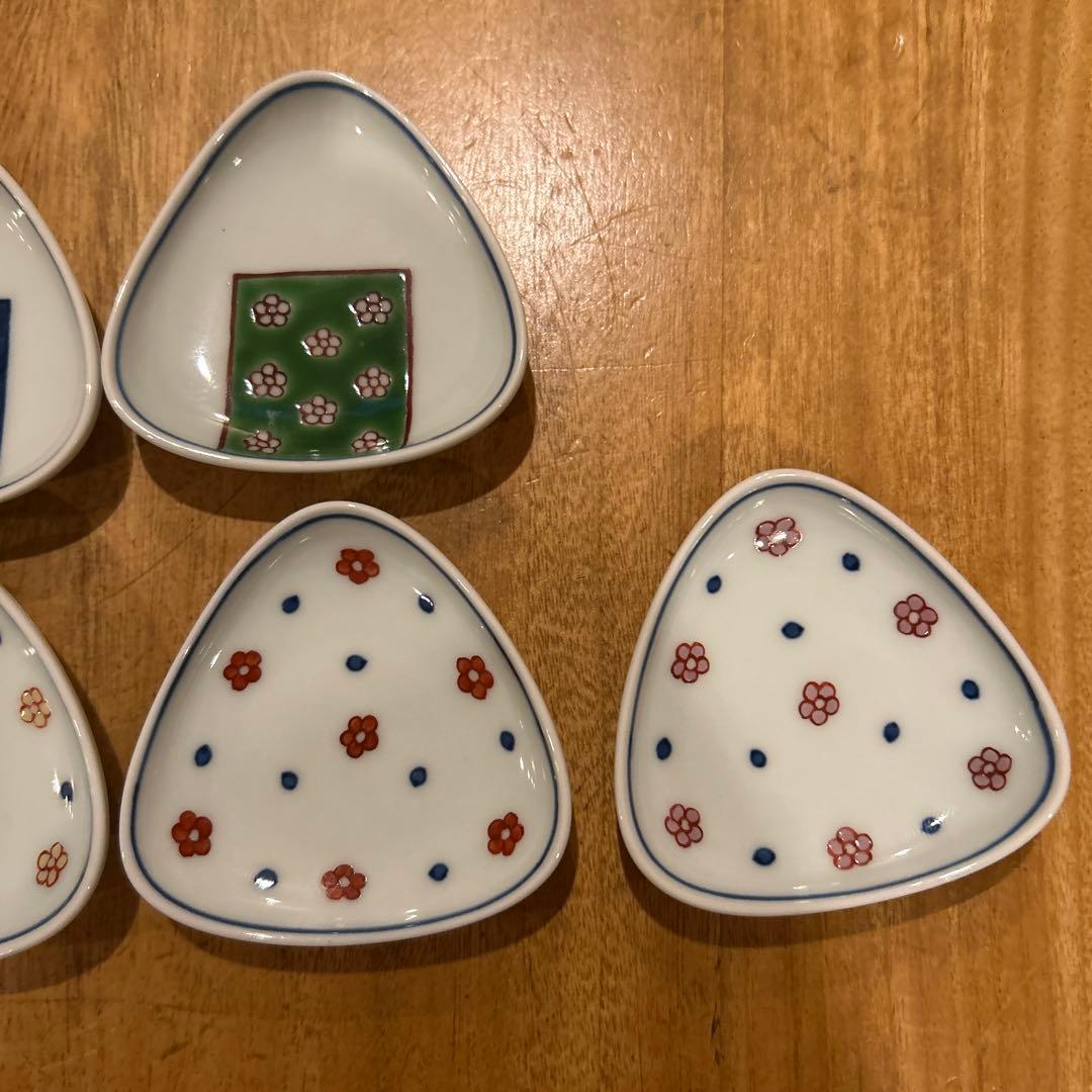 源右衛門　緑彩梅地紋 小紋割　三角小皿おまとめ