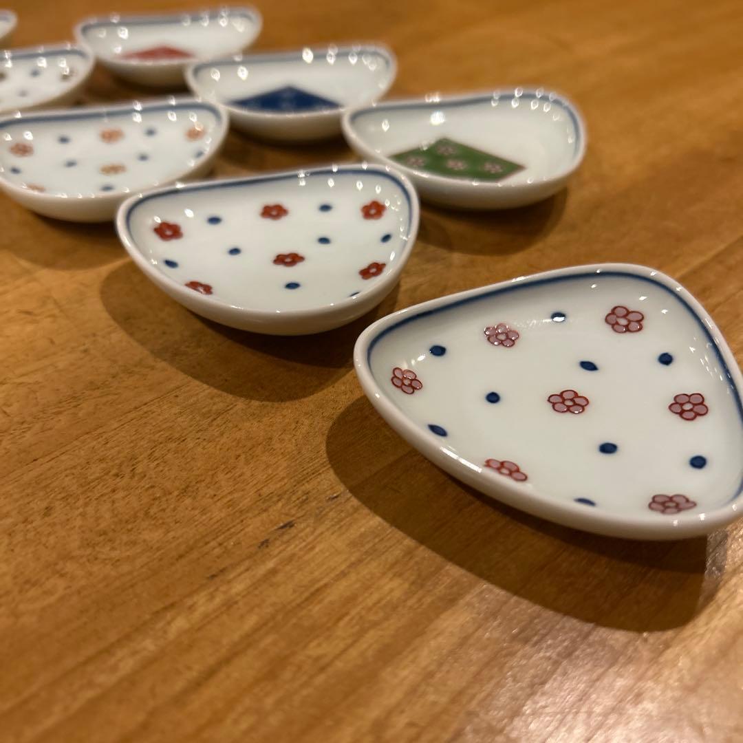 源右衛門　緑彩梅地紋 小紋割　三角小皿おまとめ