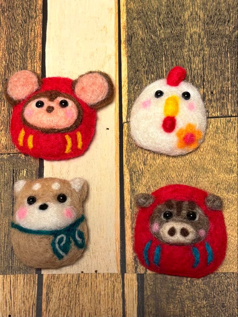 縁起飾り 十二支フレーム【羊毛フェルト・アクレーヌ】ゴールドラメ