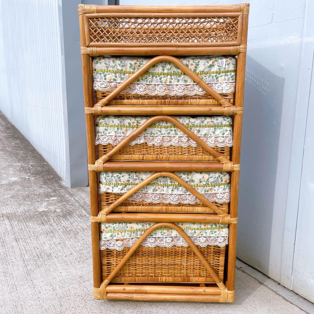 ヴィンテージ★ラタンチェスト 4段 収納棚 ナチュラル アジアン家具 大型籘家具