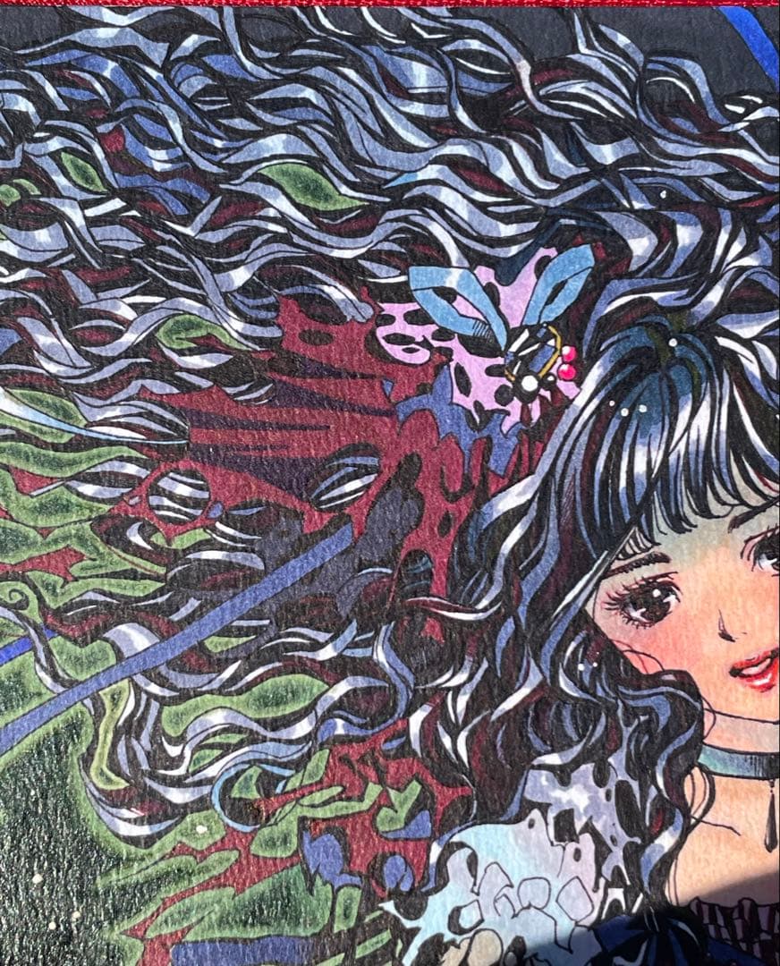 真作　Fukasawa Naoko「Blue Moon」水彩 ゴスロリ　アリス