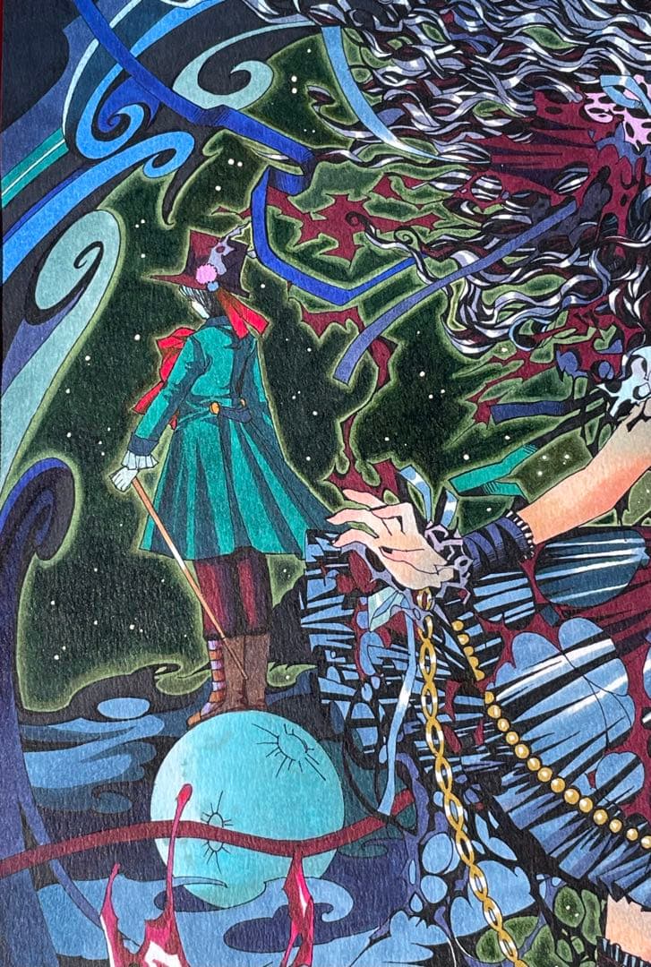 真作　Fukasawa Naoko「Blue Moon」水彩 ゴスロリ　アリス