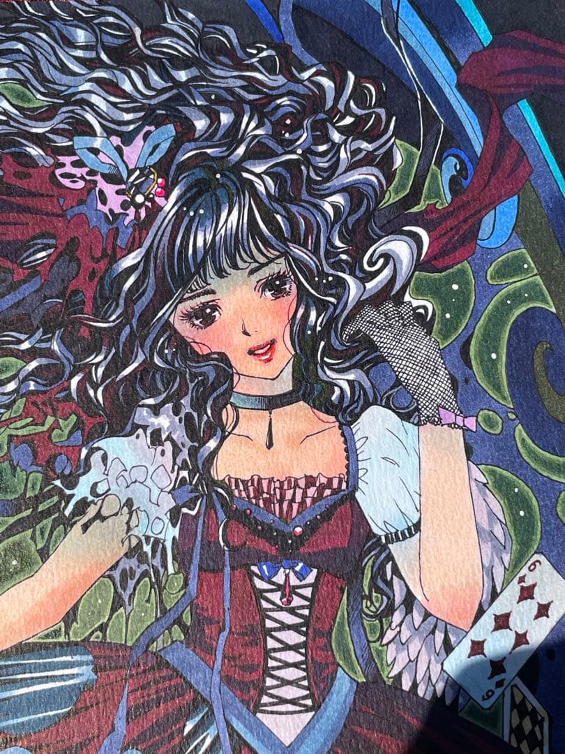 真作　Fukasawa Naoko「Blue Moon」水彩 ゴスロリ　アリス