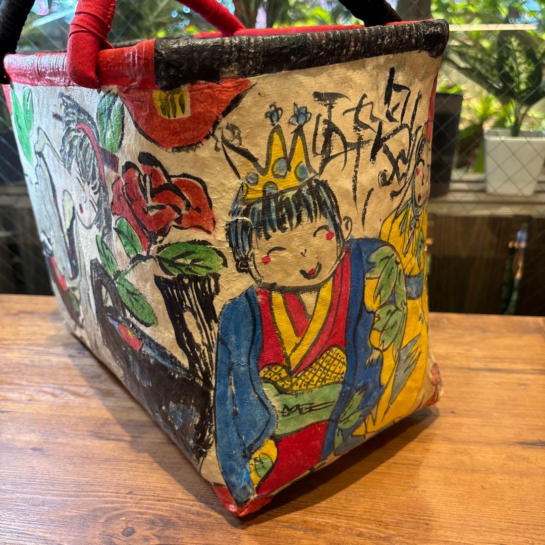 トートバッグ 和紙 昭和レトロ 風神雷神 妖怪 カゴバッグ