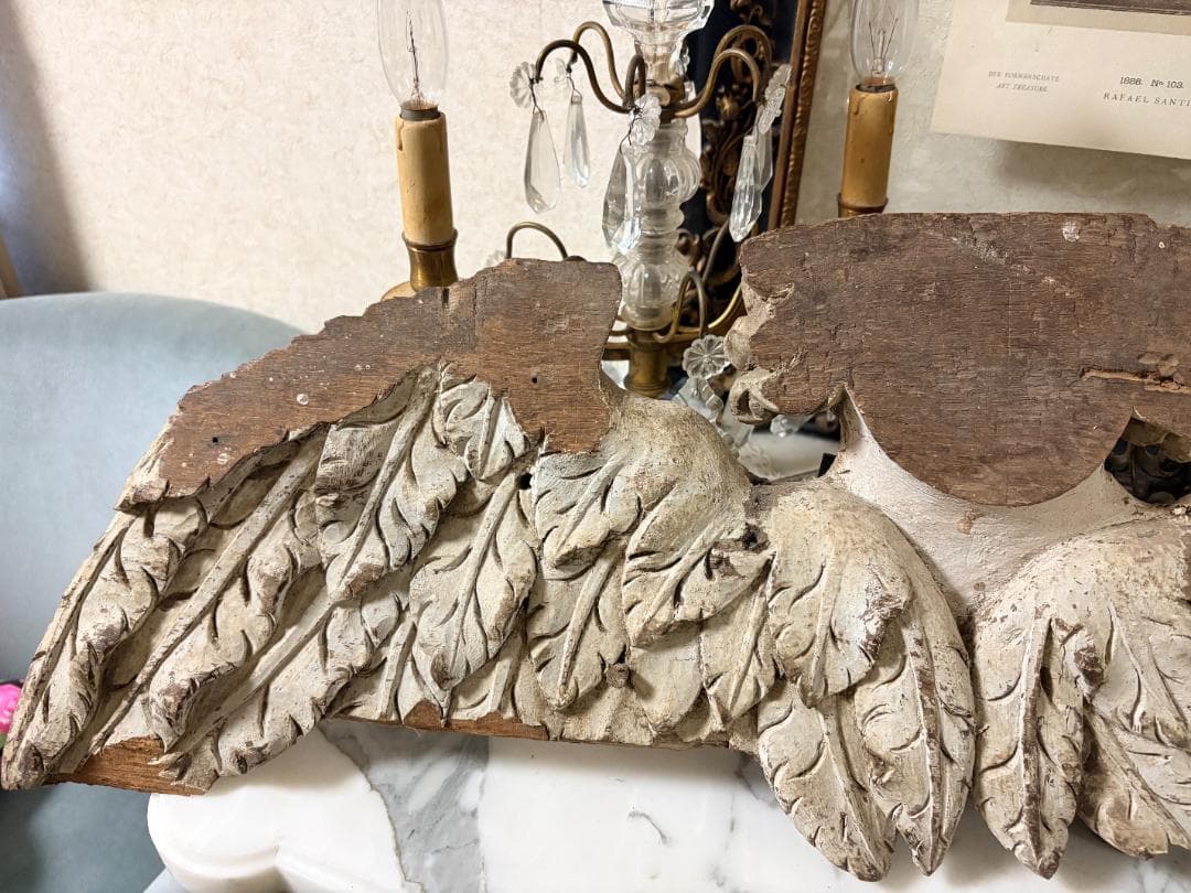 フランス アンティーク 天使 羽根 彫刻 木製 オブジェ