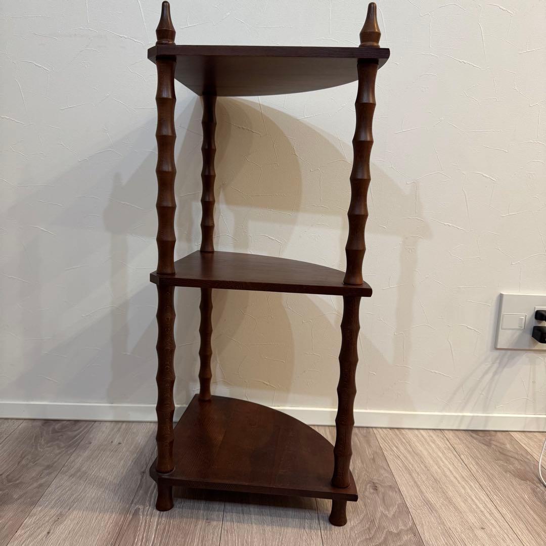 【アンティーク】昭和レトロ 木製 扇形 3段 コーナーラック コンソールテーブル