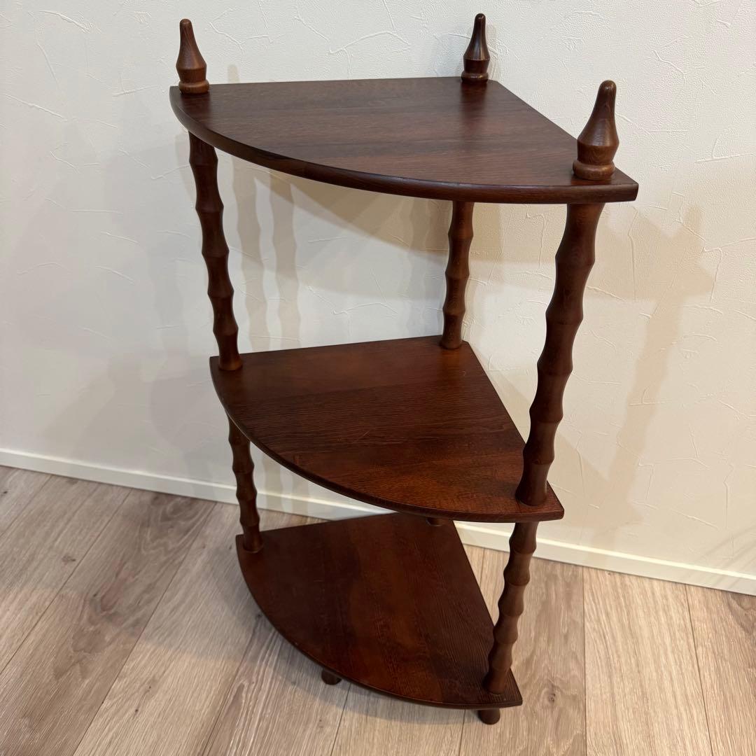 【アンティーク】昭和レトロ 木製 扇形 3段 コーナーラック コンソールテーブル