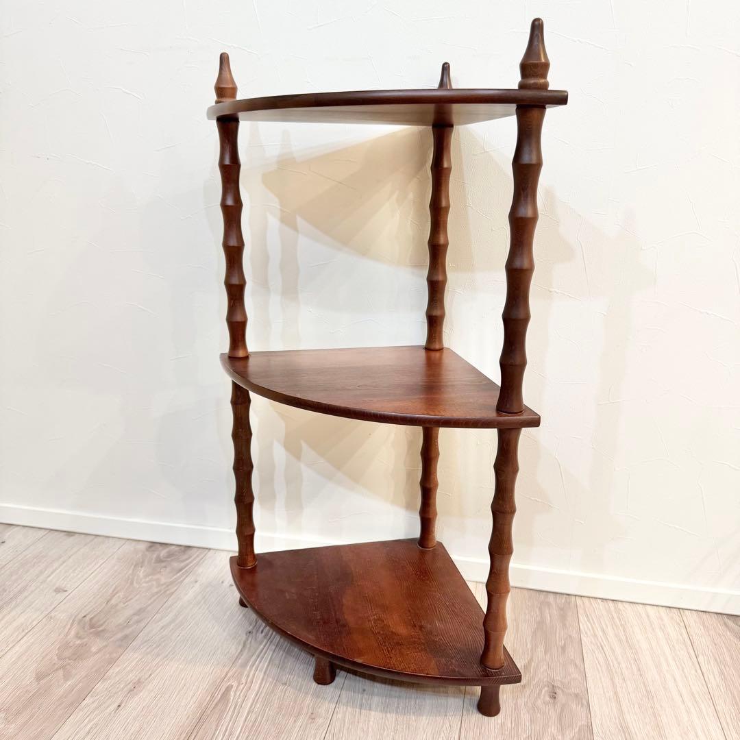 【アンティーク】昭和レトロ 木製 扇形 3段 コーナーラック コンソールテーブル