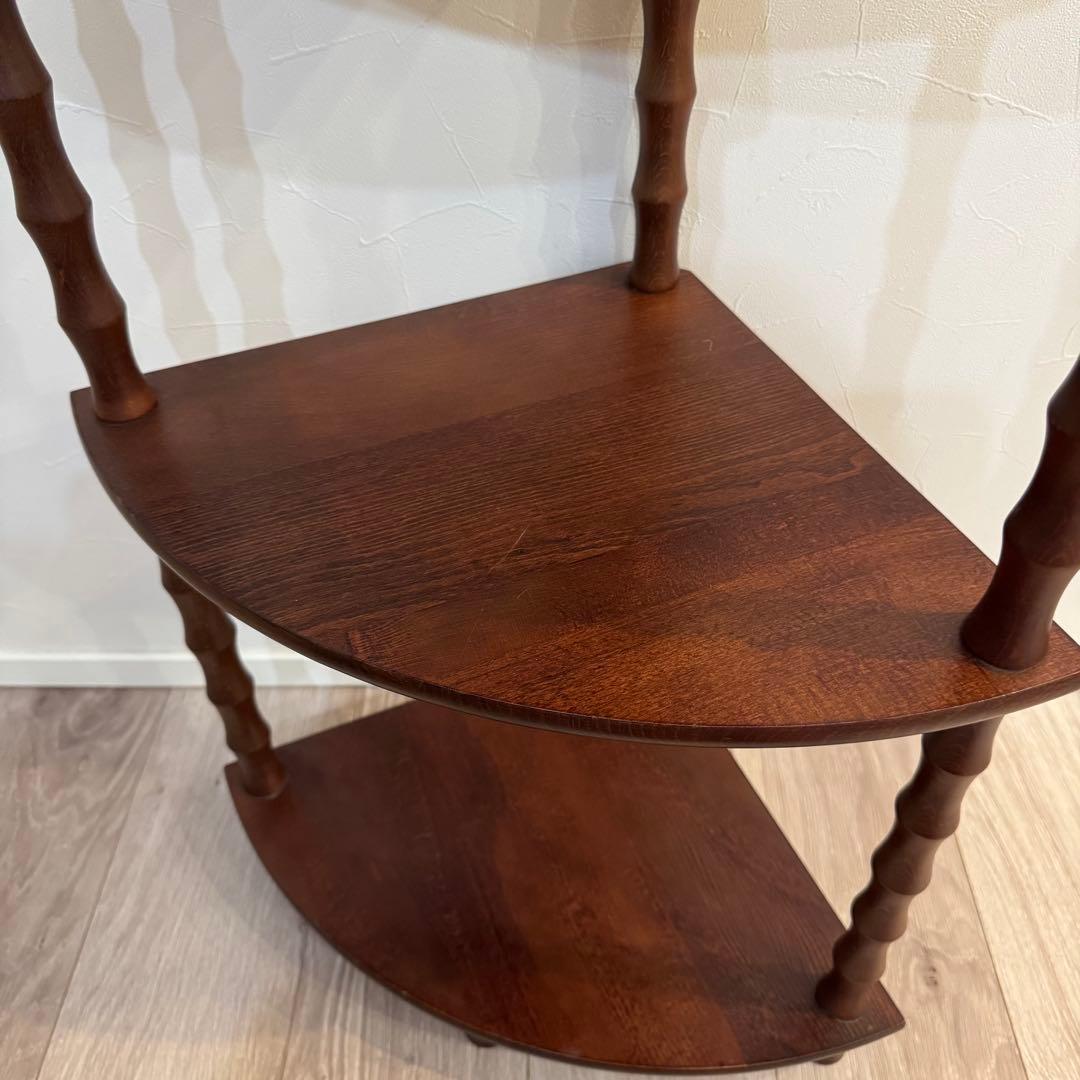 【アンティーク】昭和レトロ 木製 扇形 3段 コーナーラック コンソールテーブル