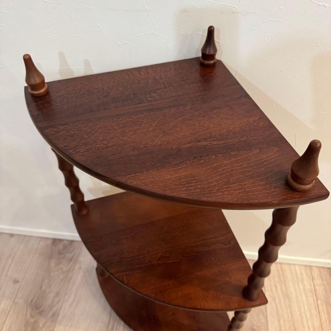 【アンティーク】昭和レトロ 木製 扇形 3段 コーナーラック コンソールテーブル