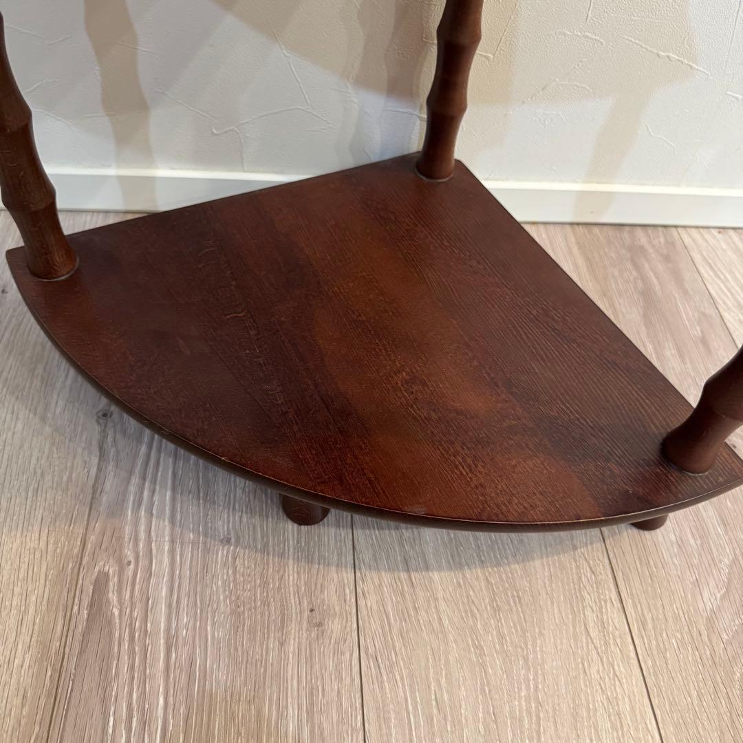 【アンティーク】昭和レトロ 木製 扇形 3段 コーナーラック コンソールテーブル