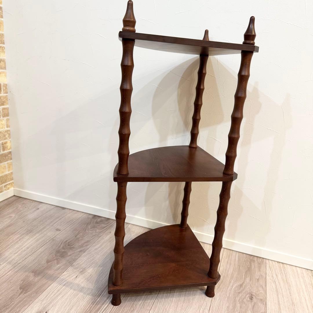 【アンティーク】昭和レトロ 木製 扇形 3段 コーナーラック コンソールテーブル