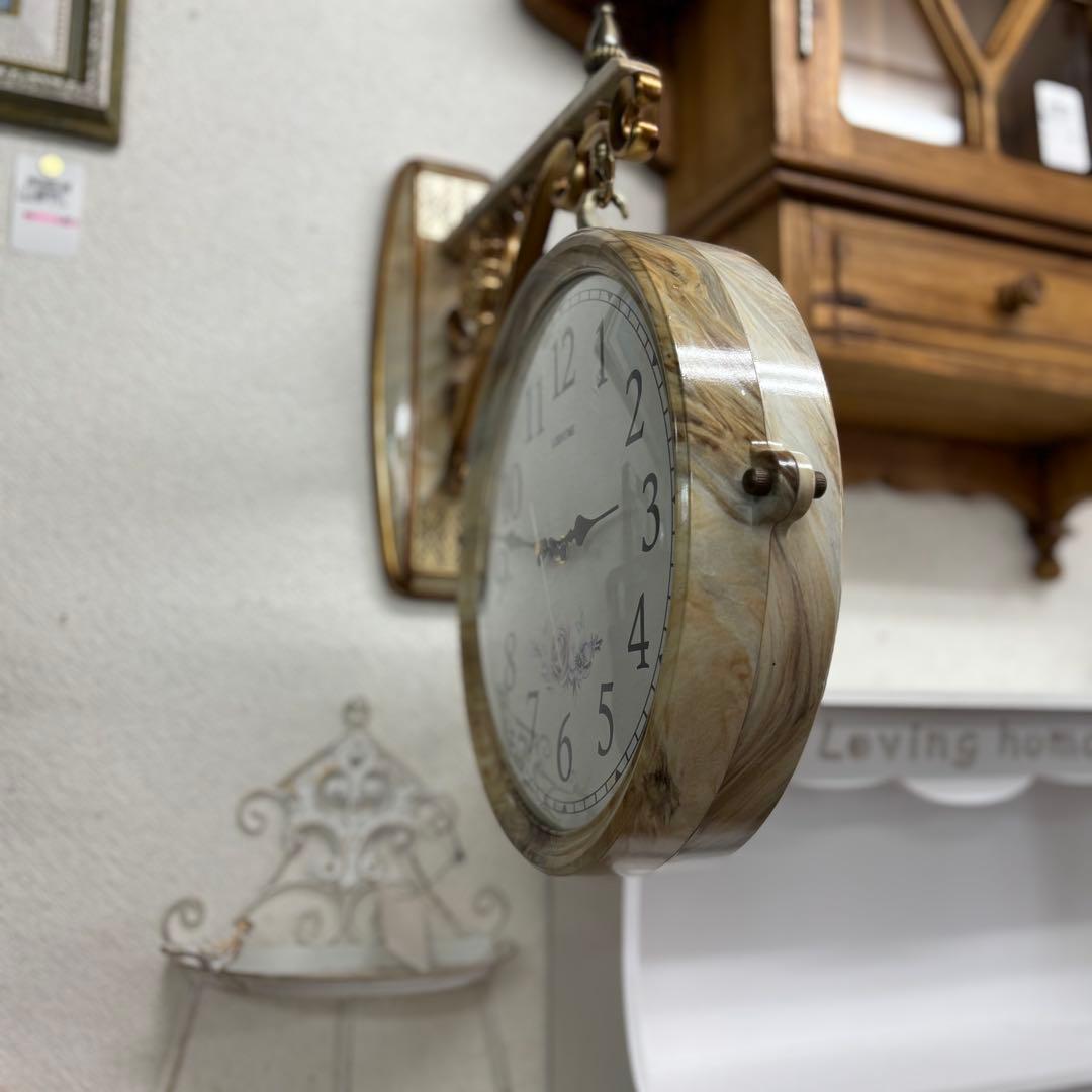 マーブル風両面時計 静音時計 おしゃれ