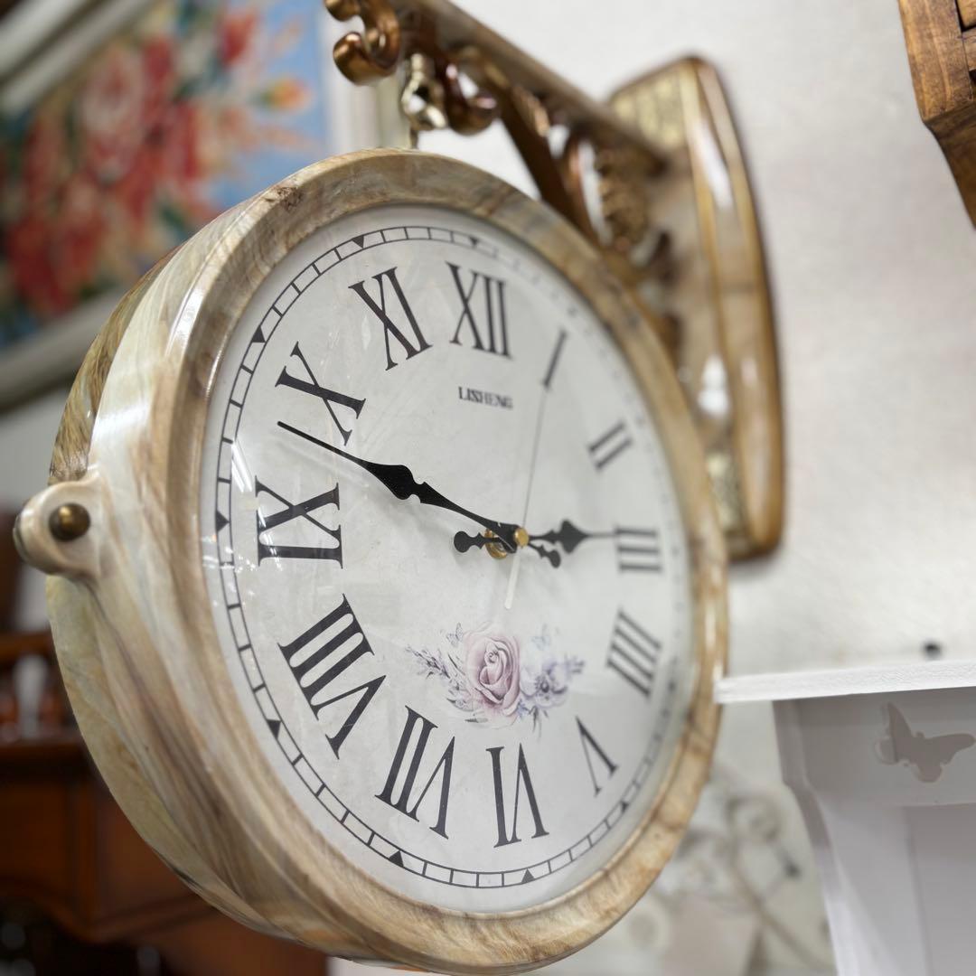 マーブル風両面時計 静音時計 おしゃれ