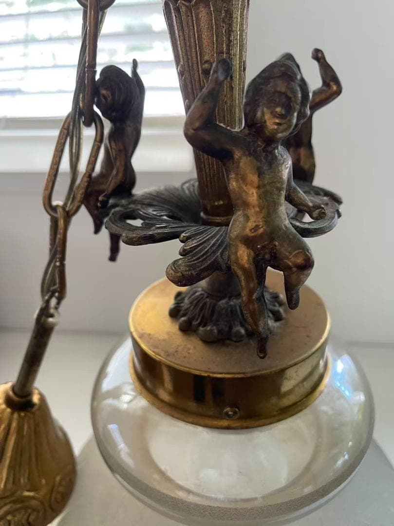 【希少/ヴィンテージ】天使の装飾 ペンダントライト フリルガラス エッチング加工